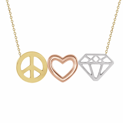 Gold peace love and bling necklace