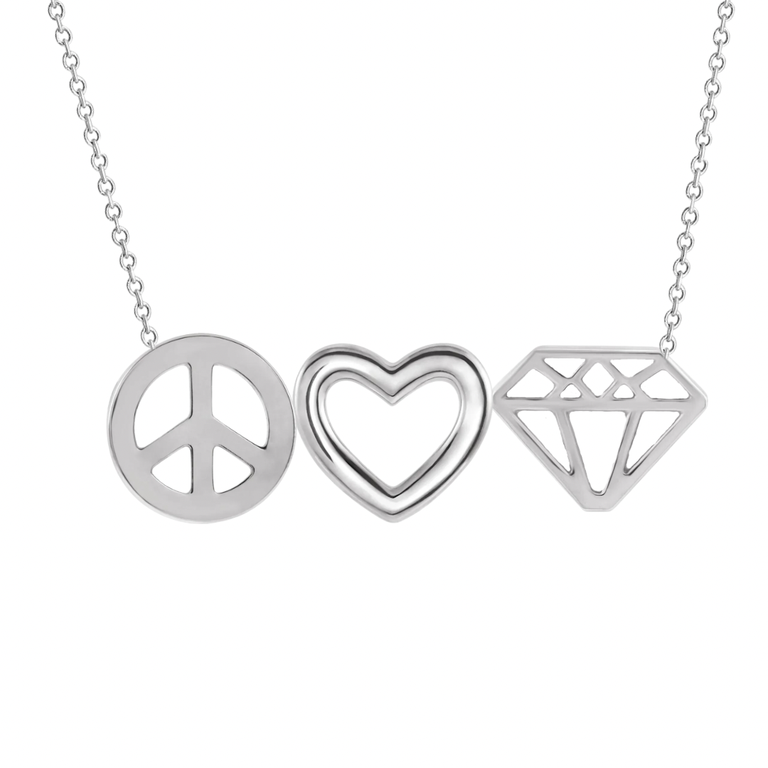 Sterling silver peace love and bling necklace
