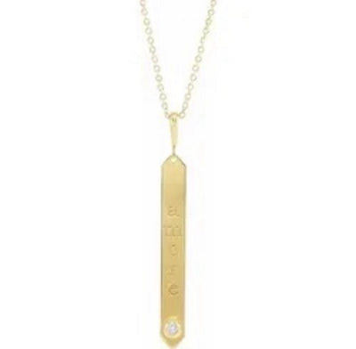 Gold diamond engravable bar necklace