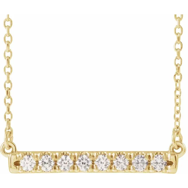 14kt yg french cut pave bar necklace