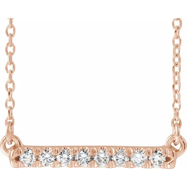 14kt yg french cut pave bar necklace
