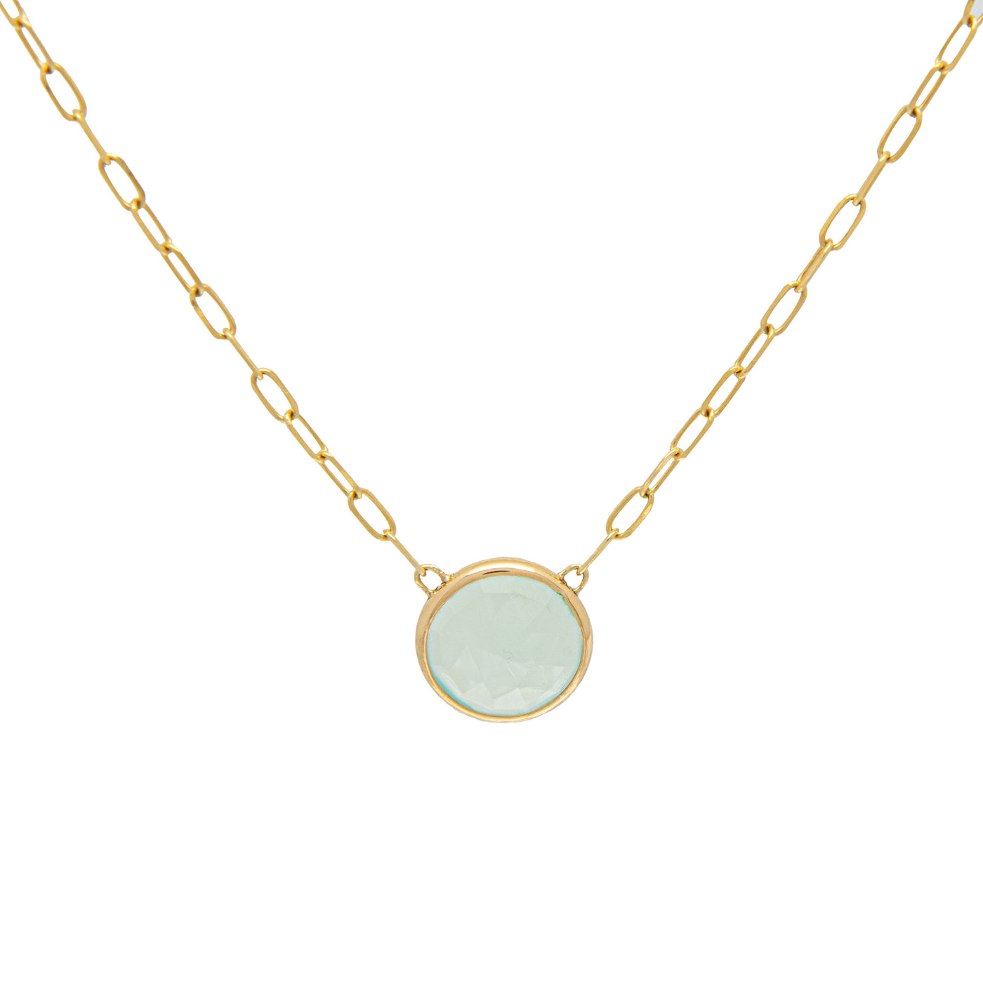 14kt YG Seafoam Chalcedony Necklace on paper clip chain