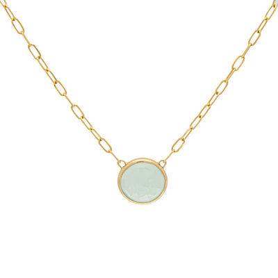 14kt YG Seafoam Chalcedony Necklace on paper clip chain