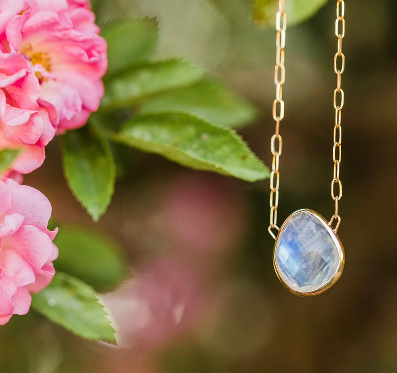 Organic pear shape rainbow moonstone