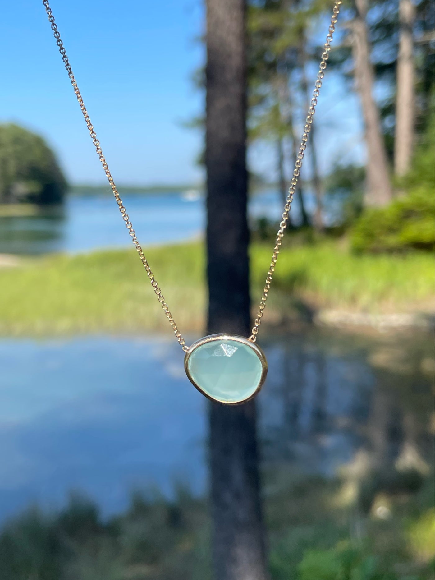 14kt Yellow gold Seafoam Chalcedony Necklace