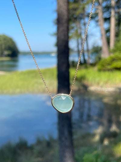 14kt Yellow gold Seafoam Chalcedony Necklace