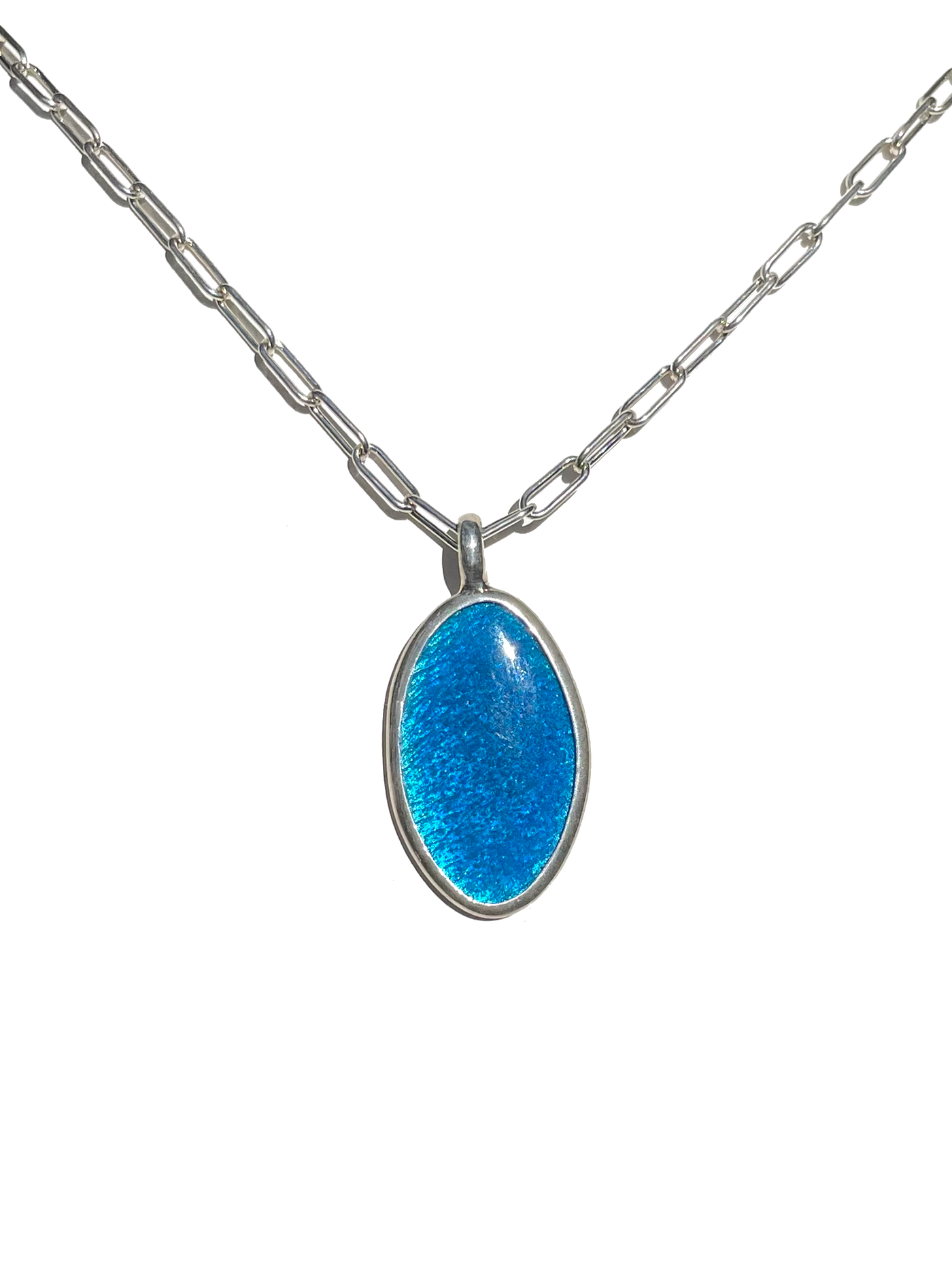 Aqua oval enamel necklace