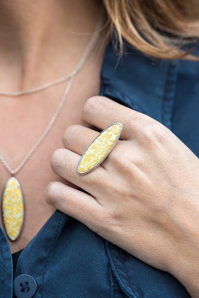 24kt Gold leaf in Enamel Marquise Statement Ring