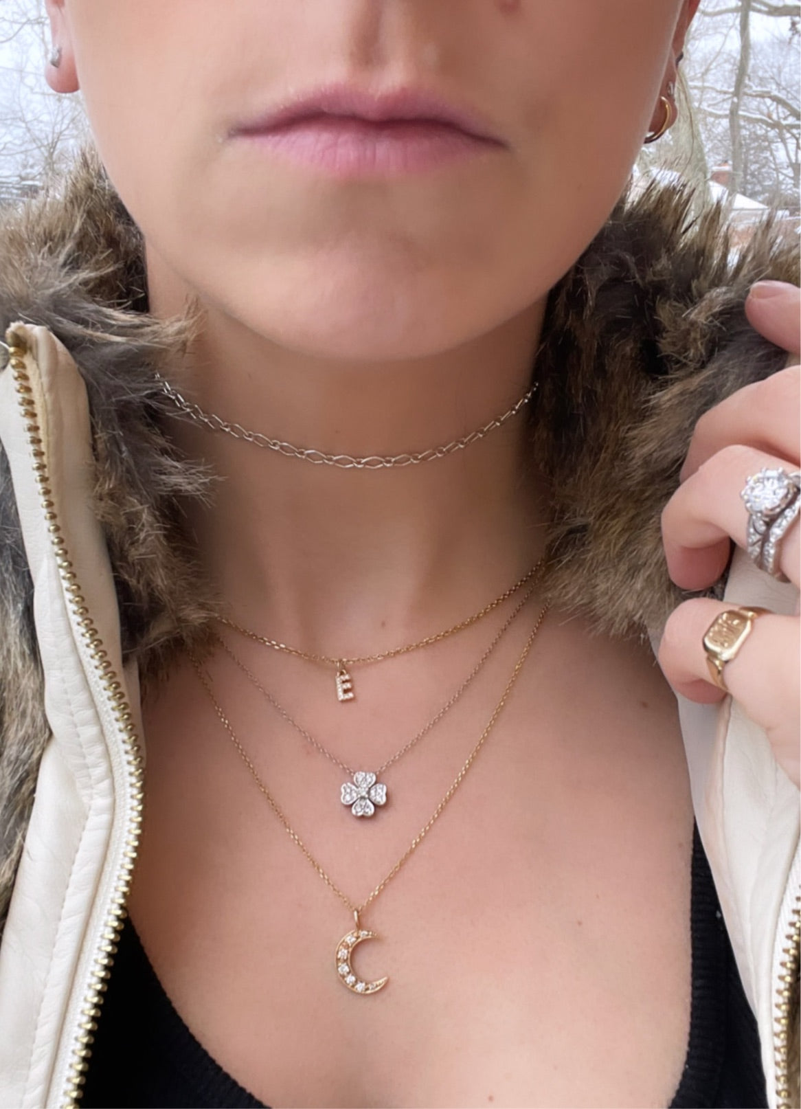 14kt yellow gold Diamond Moon Necklace