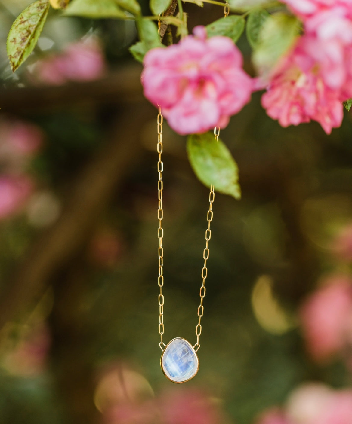 Organic pear shape rainbow moonstone