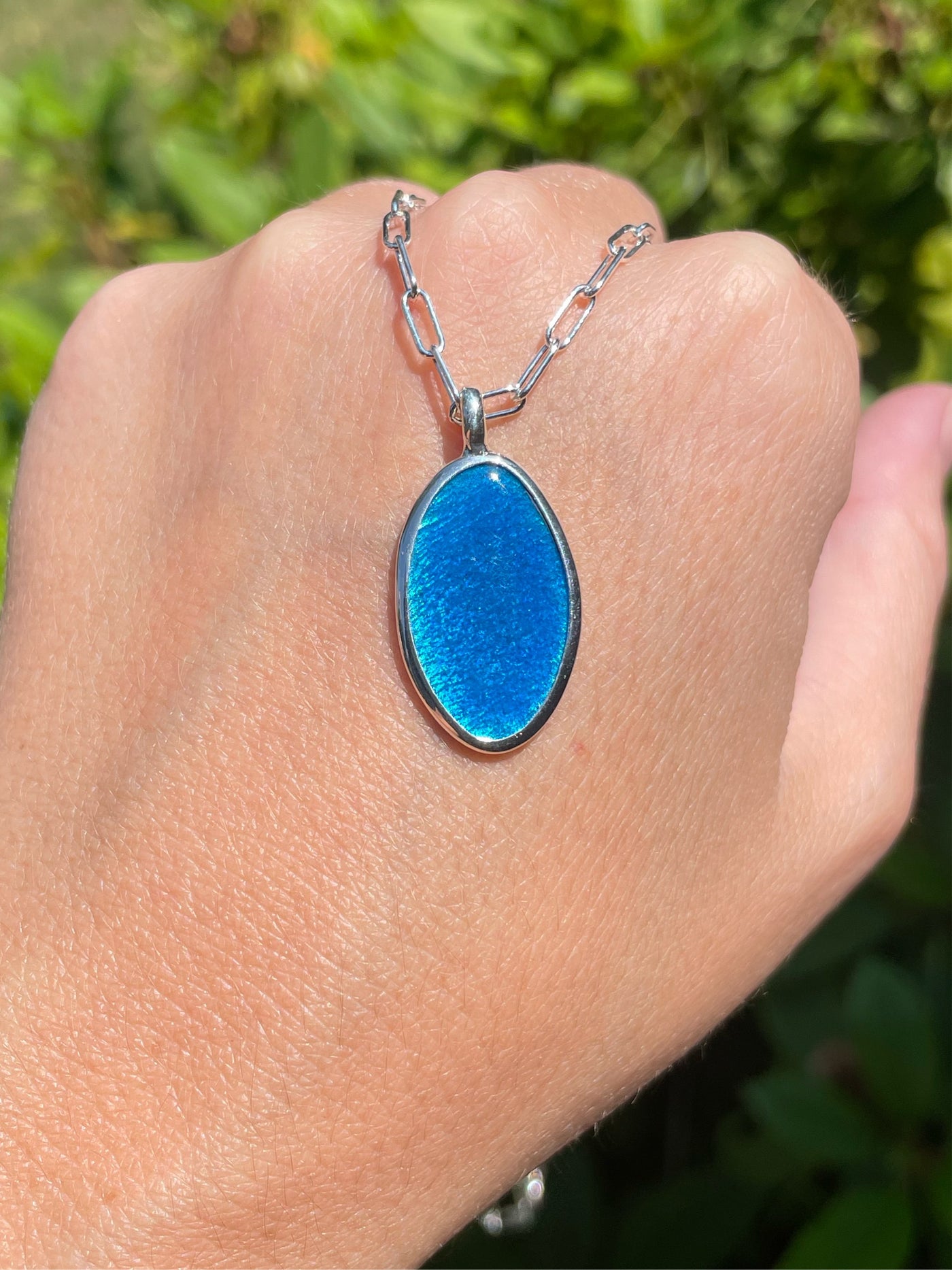 Aqua oval enamel necklace