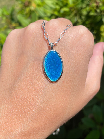 Aqua oval enamel necklace